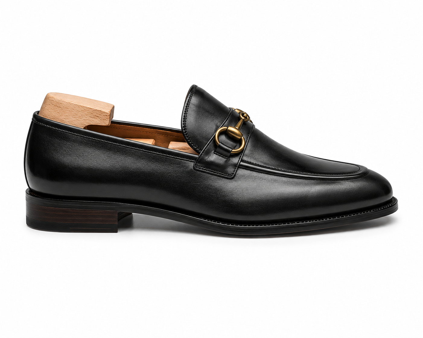 Height Increasing Impero Black Leather Horse-bit Loafers