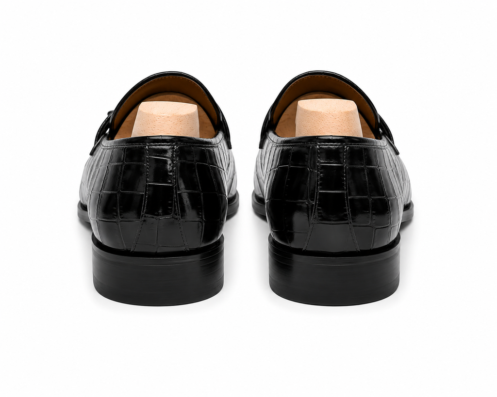 Black Crocodile Print Leather Potenza Penny Loafers
