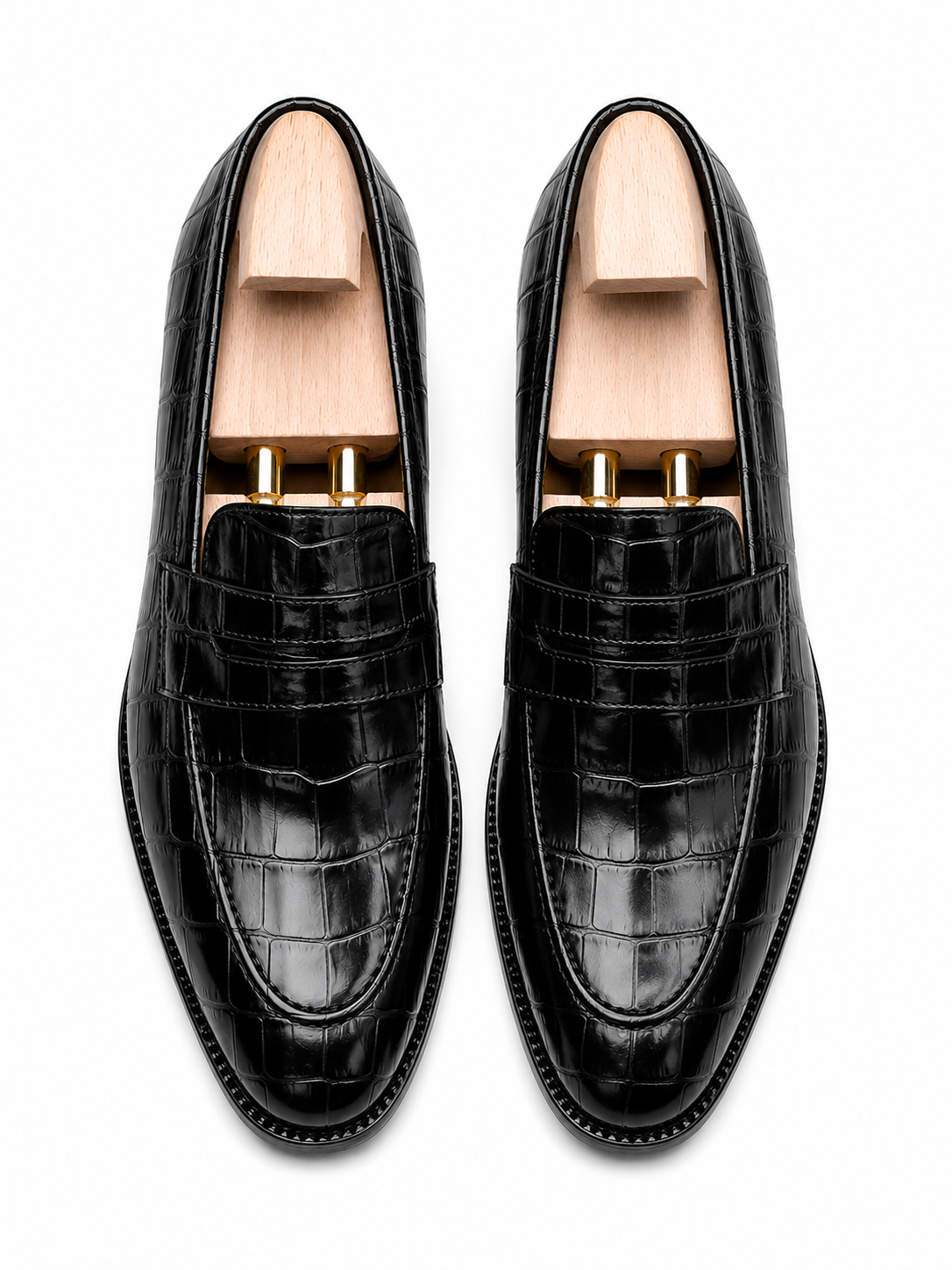 Height Increasing Potenza Black Crocodile Print Penny Loafers