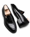 Black Crocodile Print Leather Potenza Penny Loafers