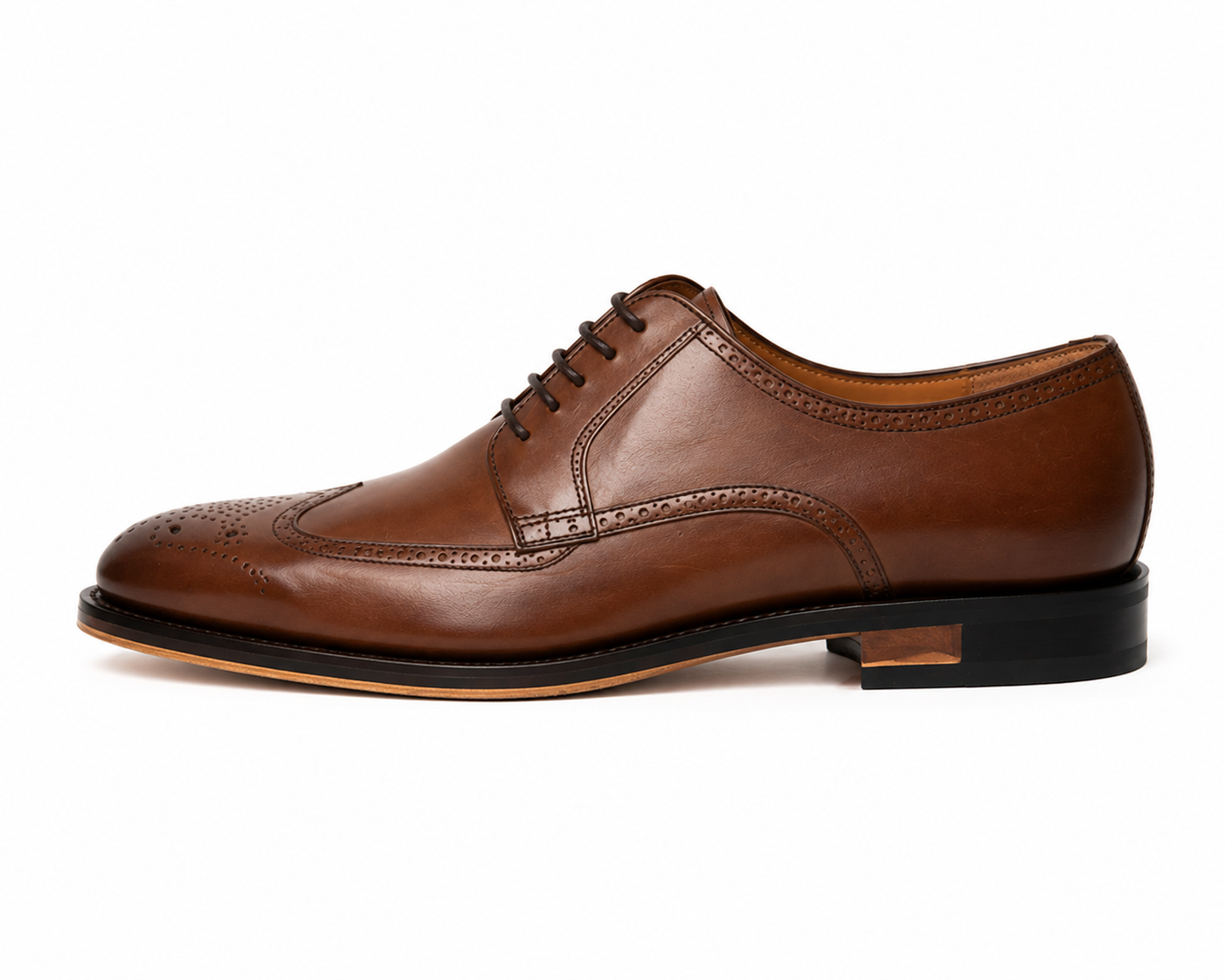 Height Increasing Magnifico Tan Leather Brogue Wingtip Derby Shoes