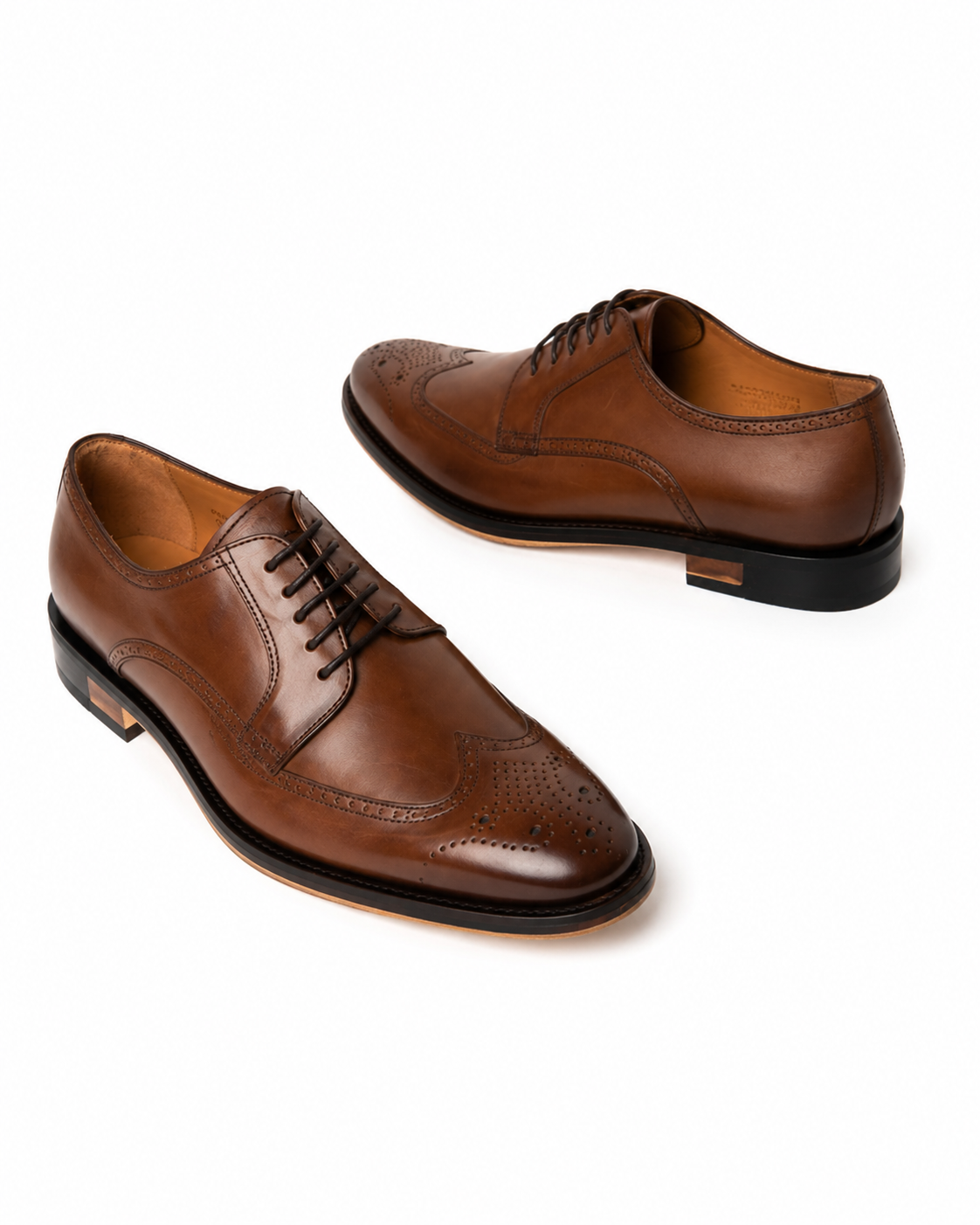 Height Increasing Magnifico Tan Leather Brogue Wingtip Derby Shoes