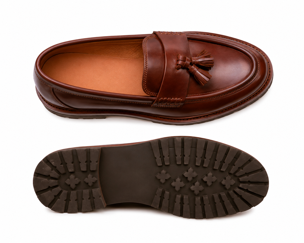 Height Increasing Vanguardia Brown Leather Chunky Tassel Loafers