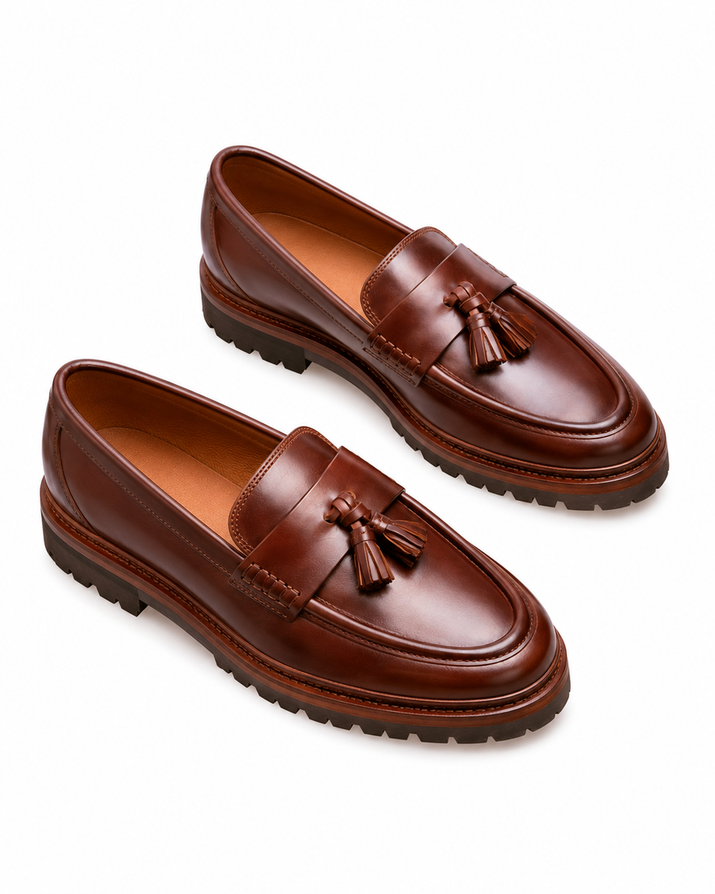 Height Increasing Vanguardia Brown Leather Chunky Tassel Loafers