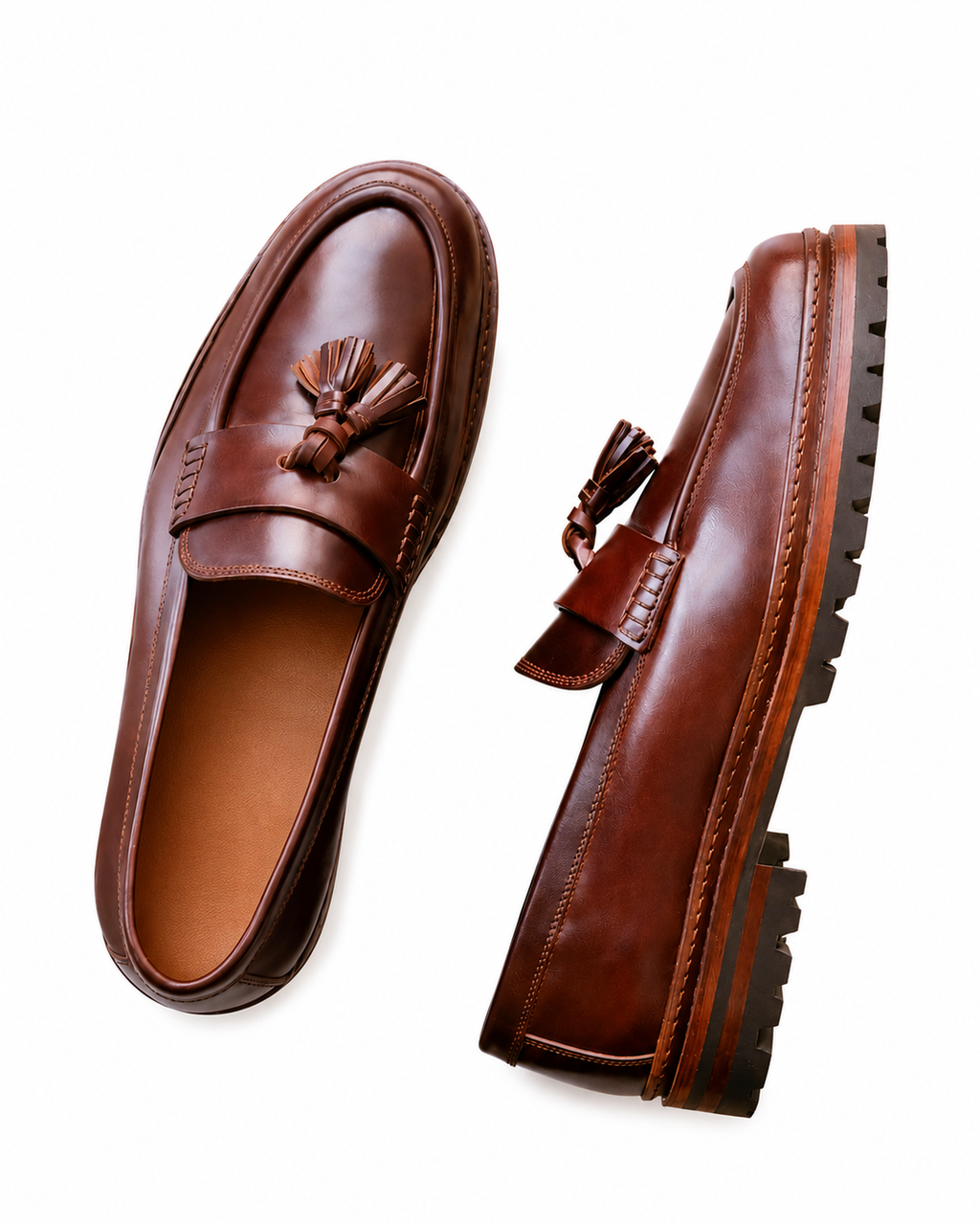 Height Increasing Vanguardia Brown Leather Chunky Tassel Loafers