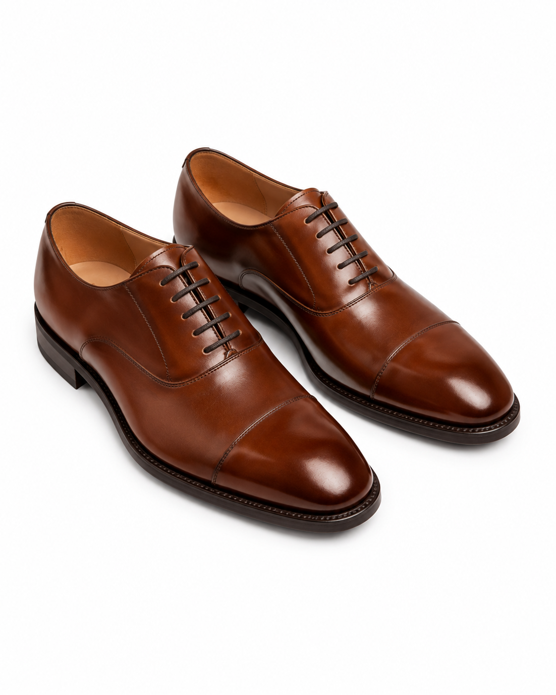 Height Increasing Passo Tan Leather Toe-Cap Oxford Shoes