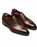 Height Increasing Intreccio Brown Burnished Leather Oxford Shoes