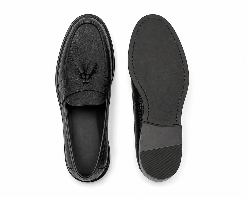 Height Increasing Nobile Black Leather Tassel Loafers