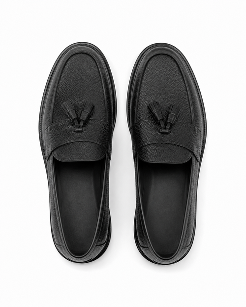 Black Full-Grained Leather Nobile Tassel Loafers