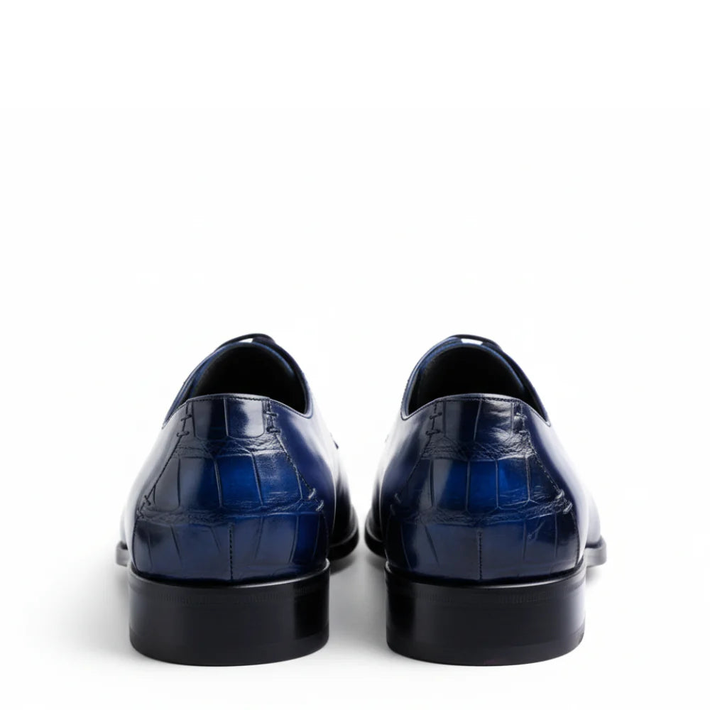 Navy Blue Croc Pattern Italian Conal Derby Dress Shoes - Bellora Italia