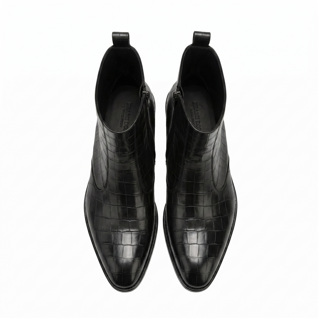Height Increasing Scuro Black Crocodile Print Zipper Boots