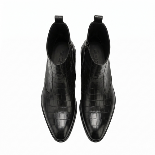 Black Crocodile Print Leather Scuro Zipper Boots