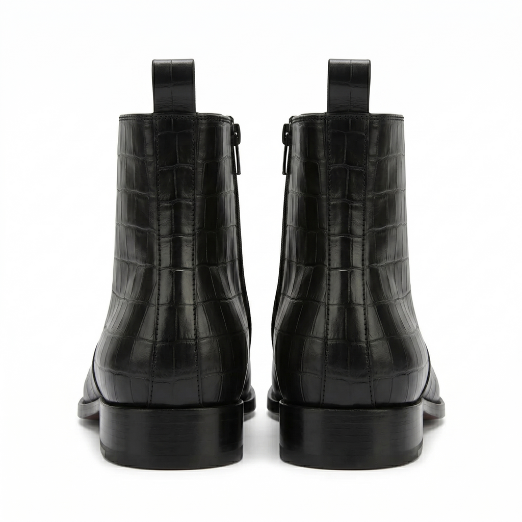 Height Increasing Scuro Black Crocodile Print Zipper Boots