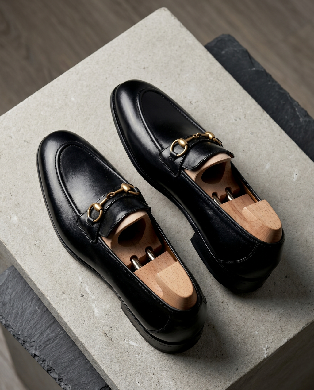 Black Leather Impero Horse-bit Loafers