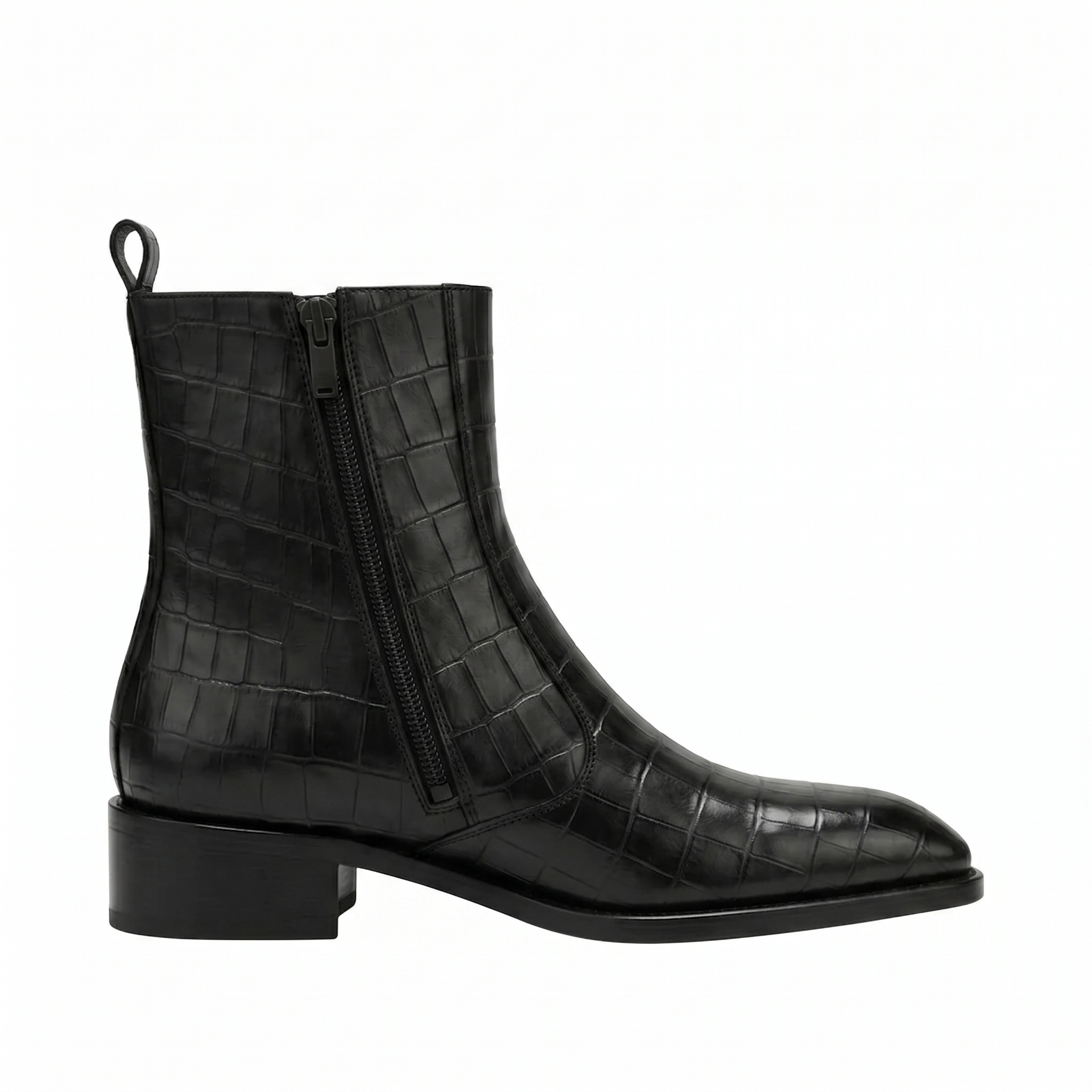 Height Increasing Scuro Black Crocodile Print Zipper Boots