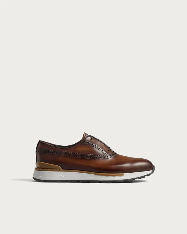 Cognac Patina Leather "Bravino" Hybrid Wingtip Sneakers