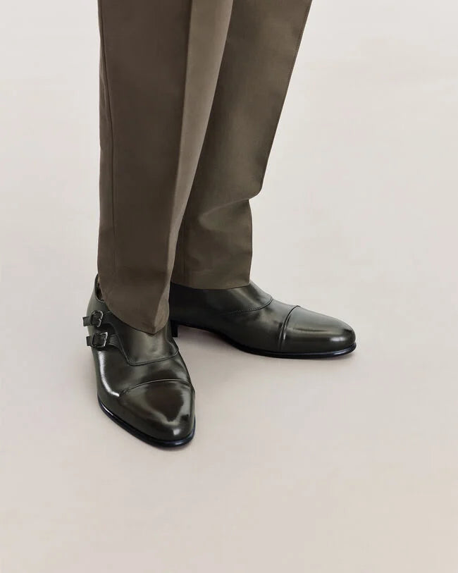 Forest Patina Leather "Cortello" Double Monk Strap Shoes