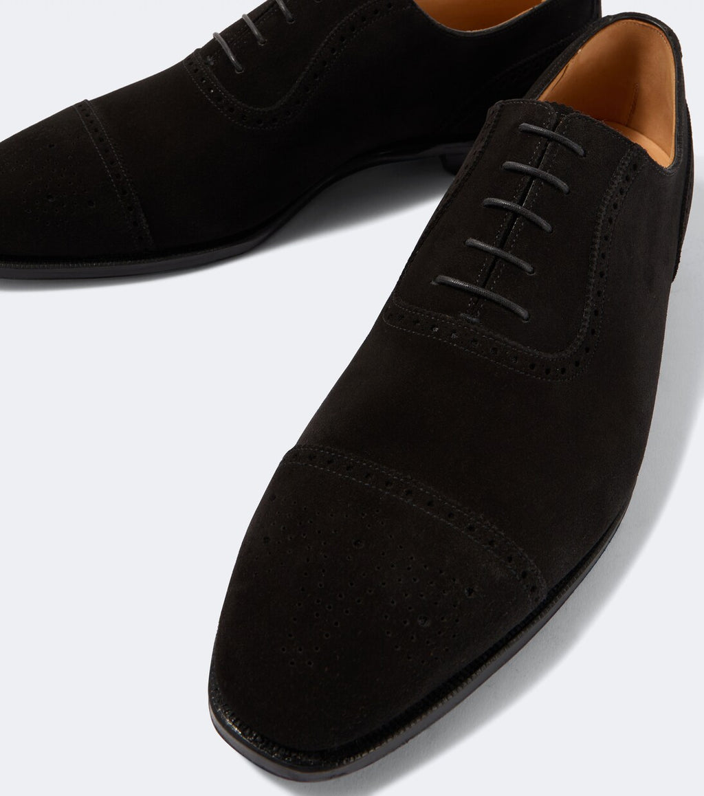 Height Increasing Black Suede "Lucerno" Cap-Toe Oxfords