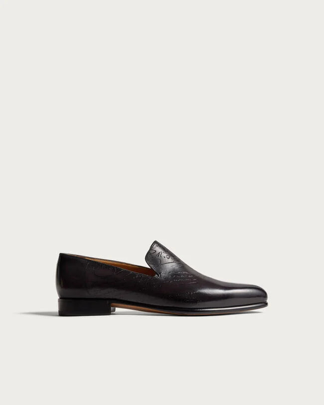 Black Burnished Leather "Orvani" Belgian Loafers