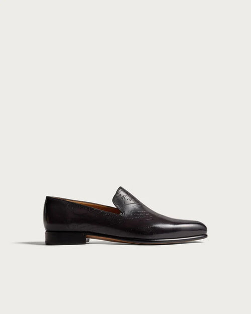 Black Burnished Leather "Orvani" Belgian Loafers
