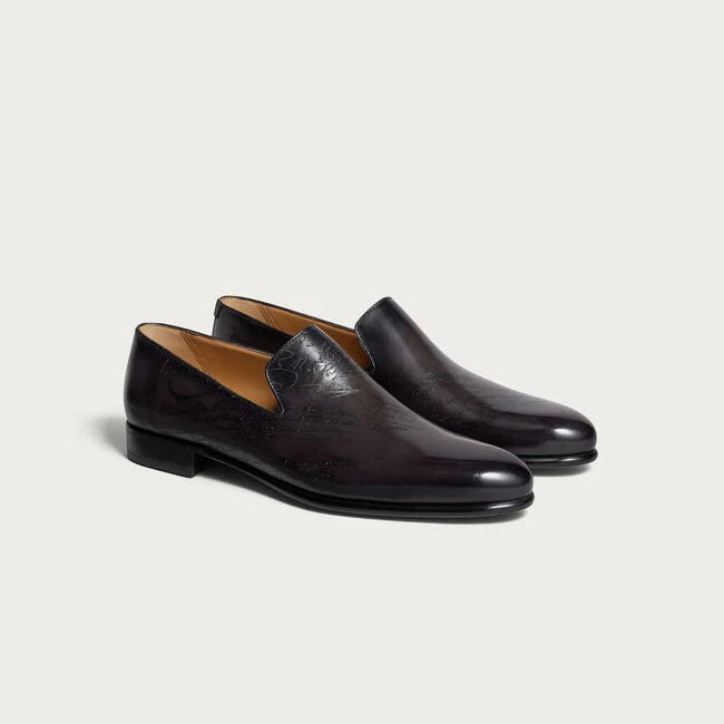 Black Burnished Leather "Orvani" Belgian Loafers