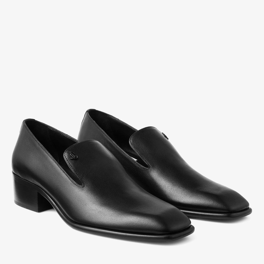 Height Increasing Black Leather "Aurevano" Cuban Heel Loafers