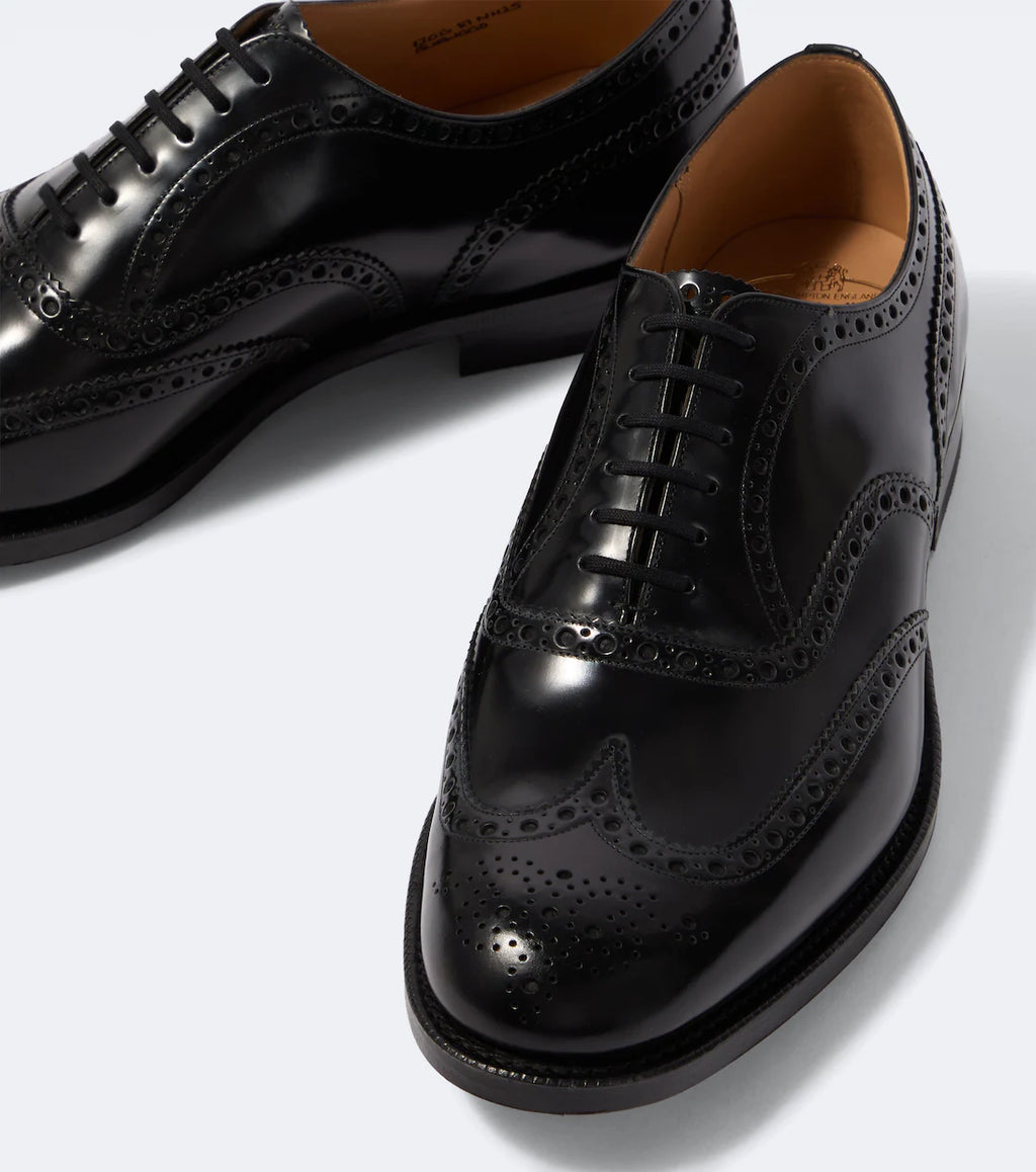 Black Leather "Valenzo" Full Brogue Oxfords