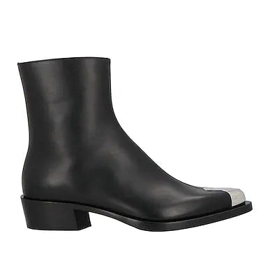 Black Leather "Imperio" Metal-Toe Zip Boots