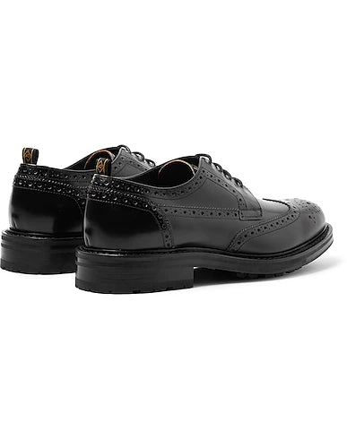 Height Increasing Castello Black Leather Wingtip Derby Shoes