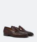Dark Brown Woven Leather "Cavieri" Penny Loafers