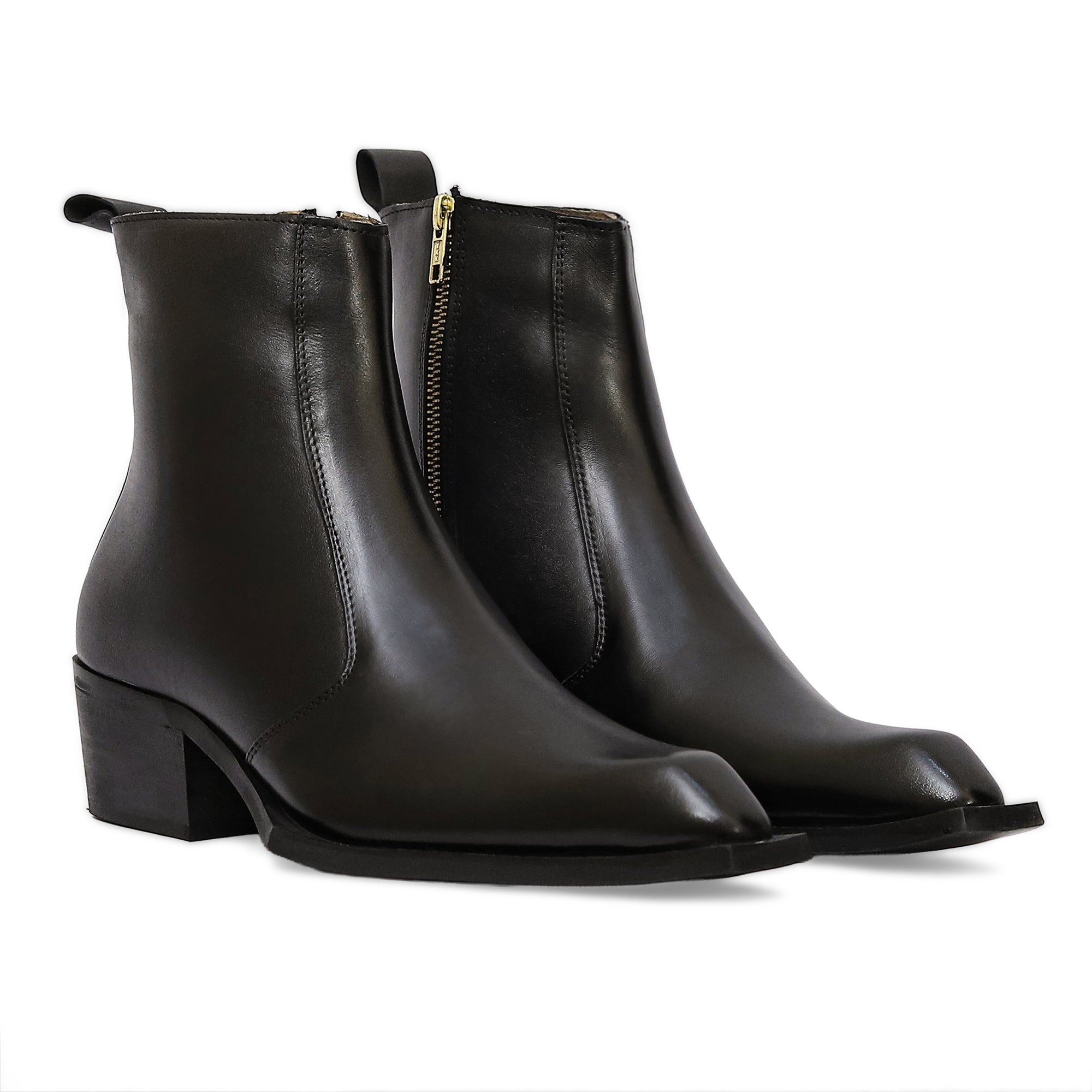Black Leather Corsaro Cuban Heel Zipper Boots