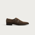 Dark Brown Suede "Roscano" Double Monk Strap Shoes