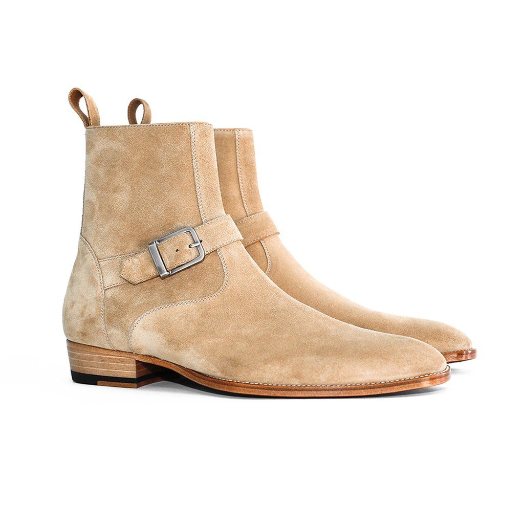 Height Increasing Ravello Beige Suede Jodhpur-Style Boots