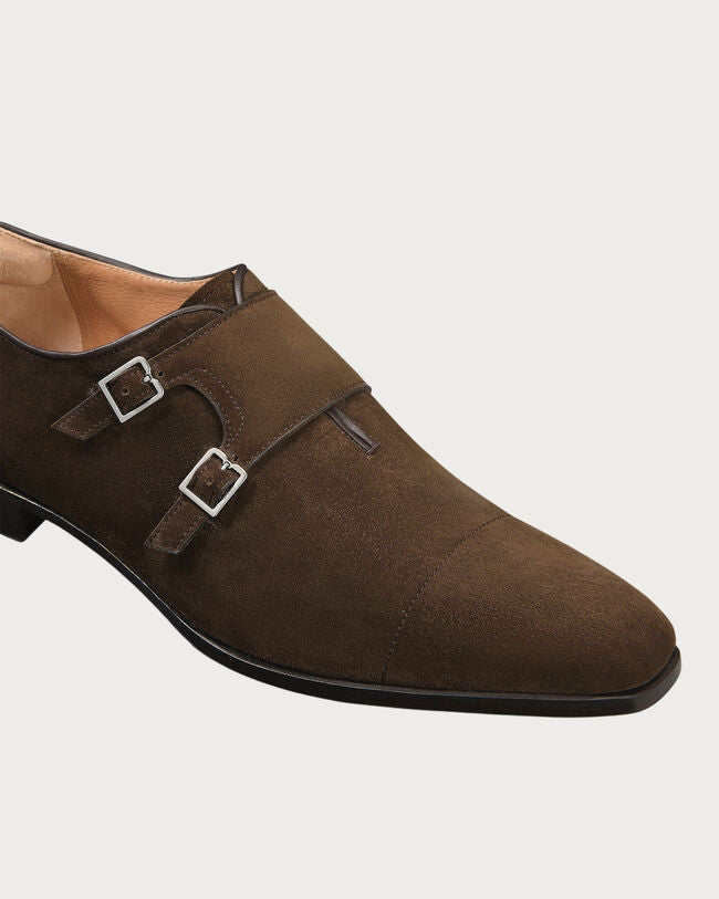 Dark Brown Suede "Roscano" Double Monk Strap Shoes