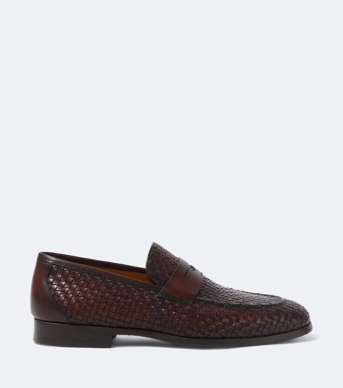 Dark Brown Woven Leather "Cavieri" Penny Loafers
