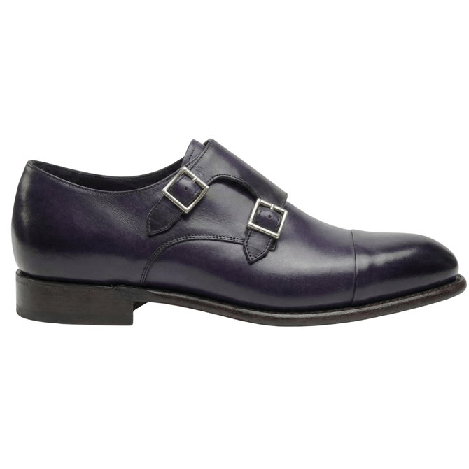 Handcrafted Deep Purple Leather Monje Double Monk Strap Shoes - Cap Toe Dress Shoes