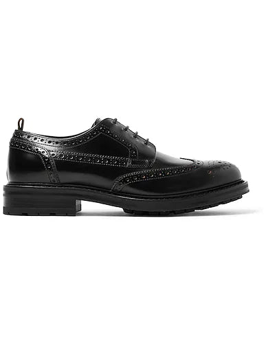 Height Increasing Castello Black Leather Wingtip Derby Shoes