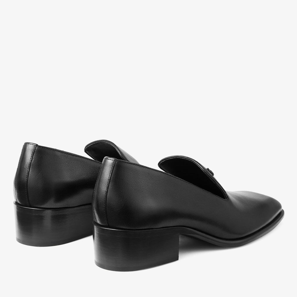 Height Increasing Black Leather "Aurevano" Cuban Heel Loafers