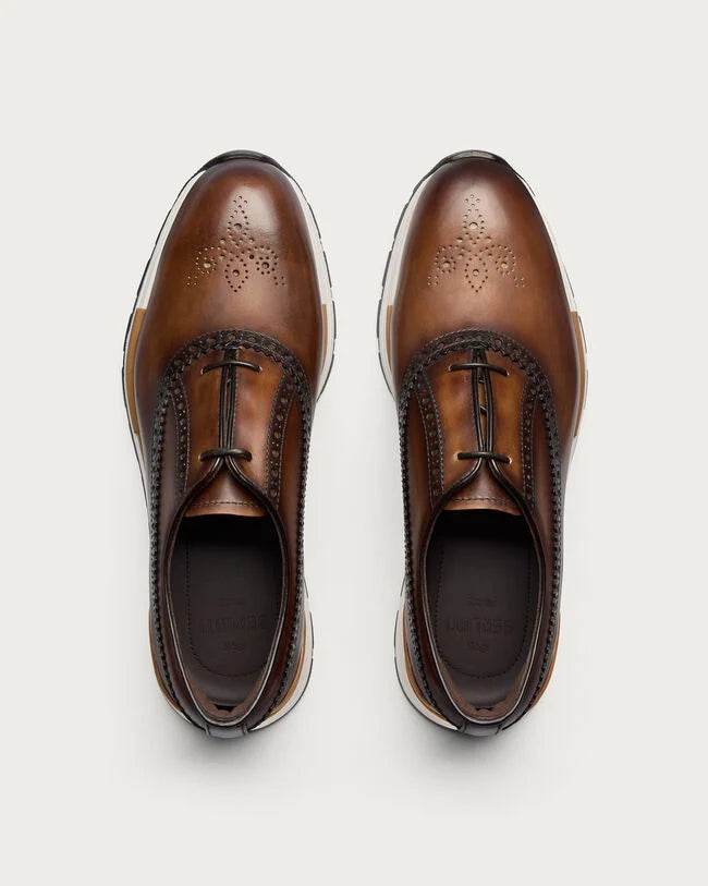 Cognac Patina Leather "Bravino" Hybrid Wingtip Sneakers