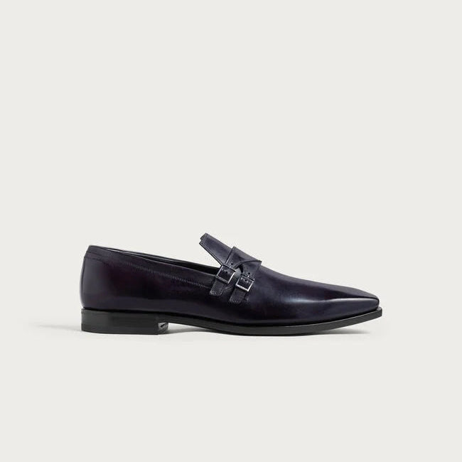 Midnight Leather "Velucci" Double Monk Loafers