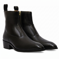 Black Leather "Ferrante" Pointed-Toe Zipper Boots