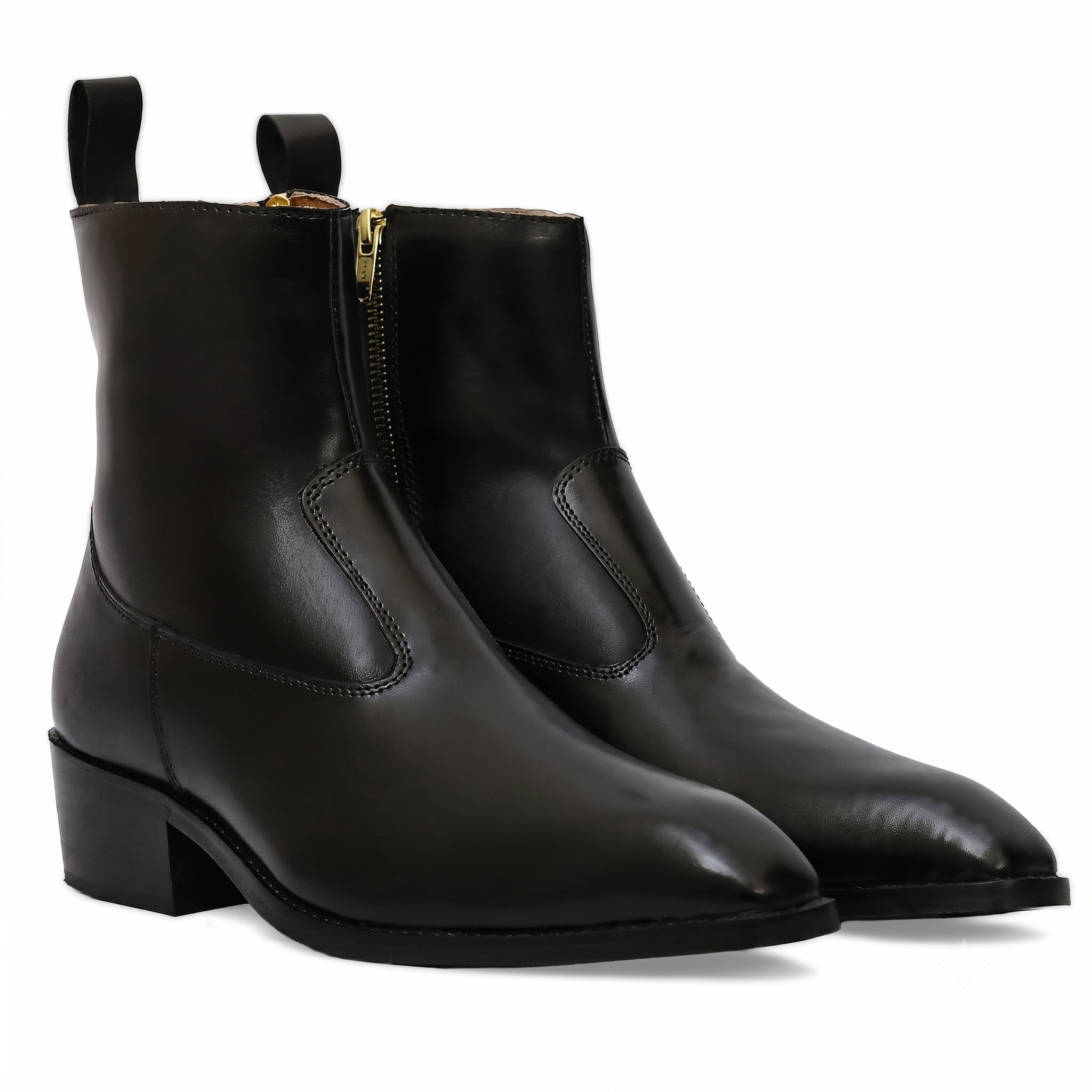 Black Leather "Ferrante" Pointed-Toe Zipper Boots