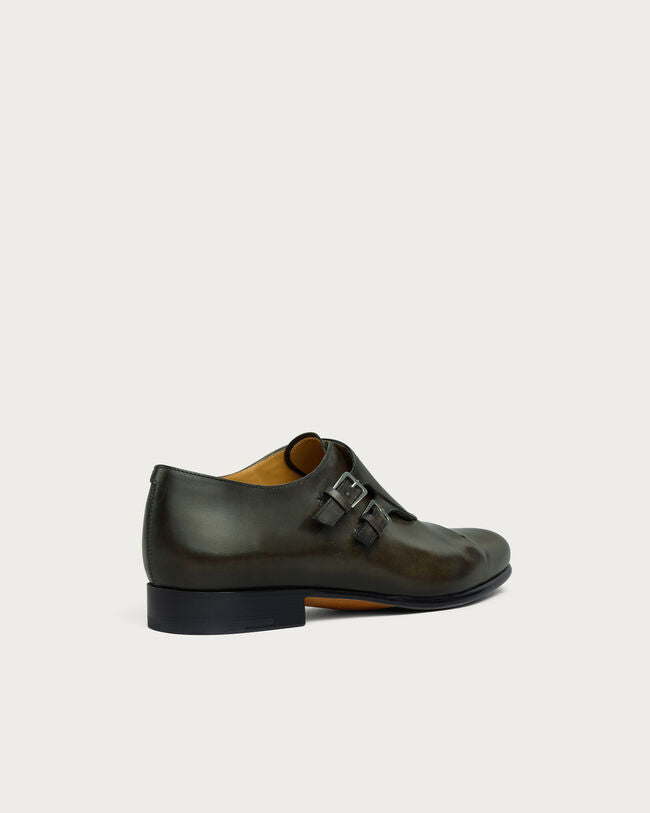 Forest Patina Leather "Cortello" Double Monk Strap Shoes