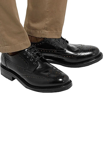 Height Increasing Castello Black Leather Wingtip Derby Shoes
