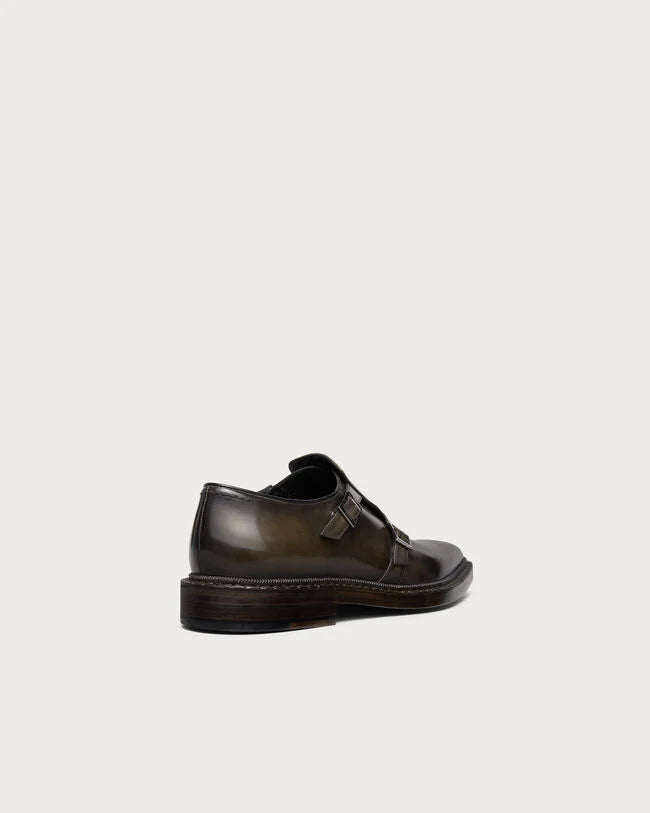 Olive Patina Leather "Varese" Double Monk Strap Shoes