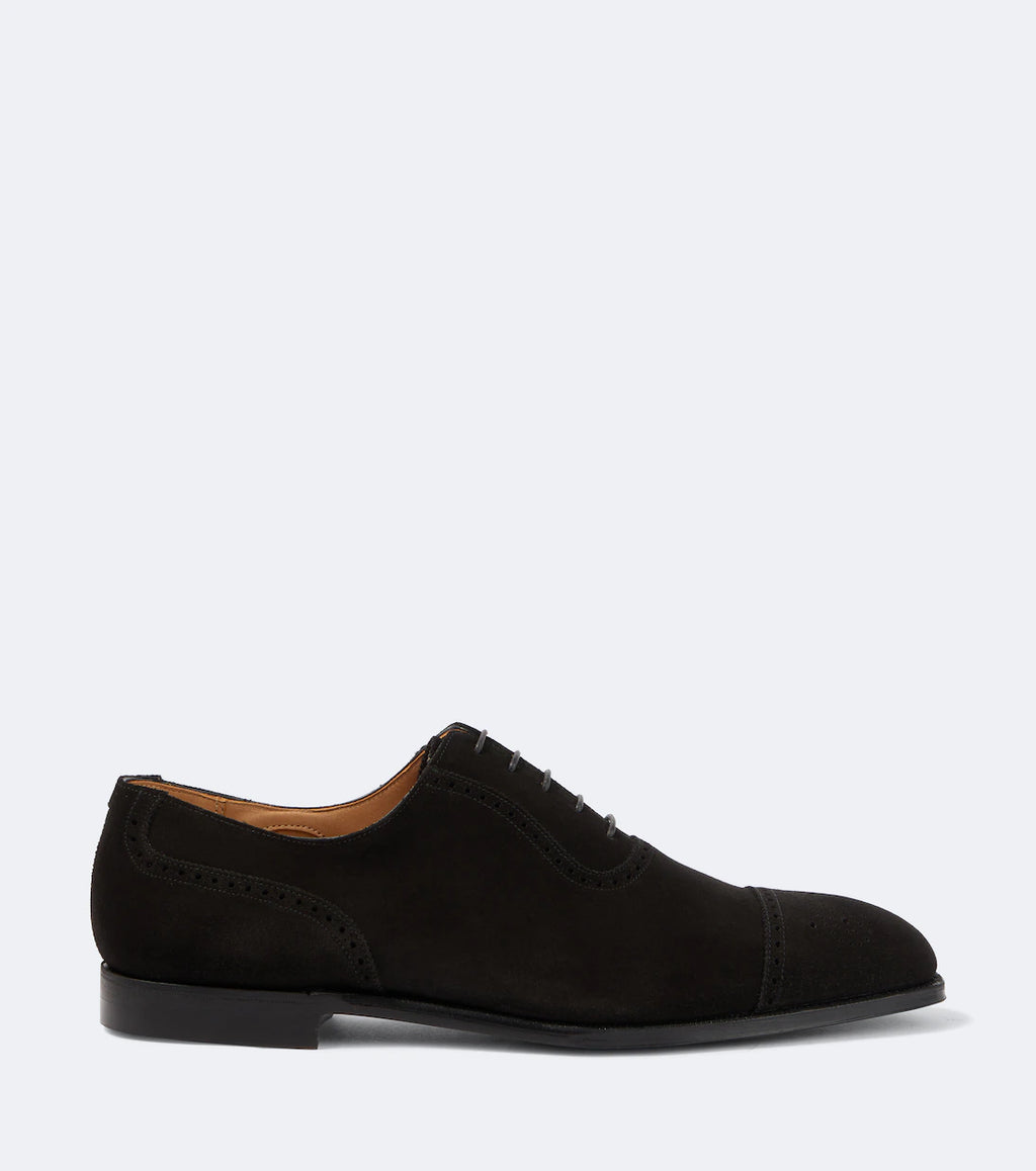 Height Increasing Black Suede "Lucerno" Cap-Toe Oxfords
