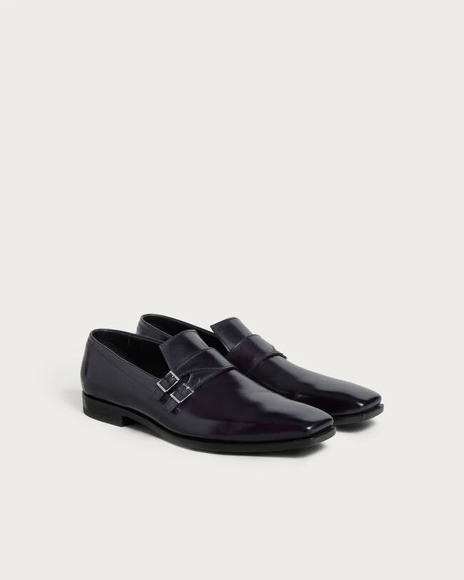 Midnight Leather "Velucci" Double Monk Loafers