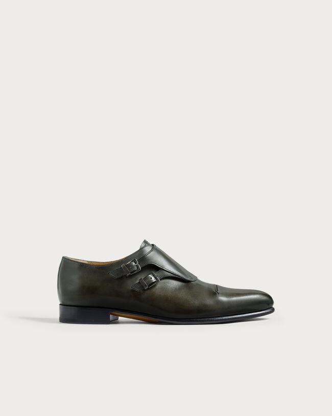 Forest Patina Leather "Cortello" Double Monk Strap Shoes