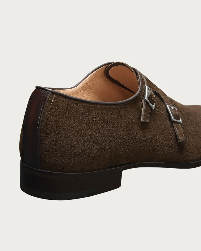 Dark Brown Suede "Roscano" Double Monk Strap Shoes