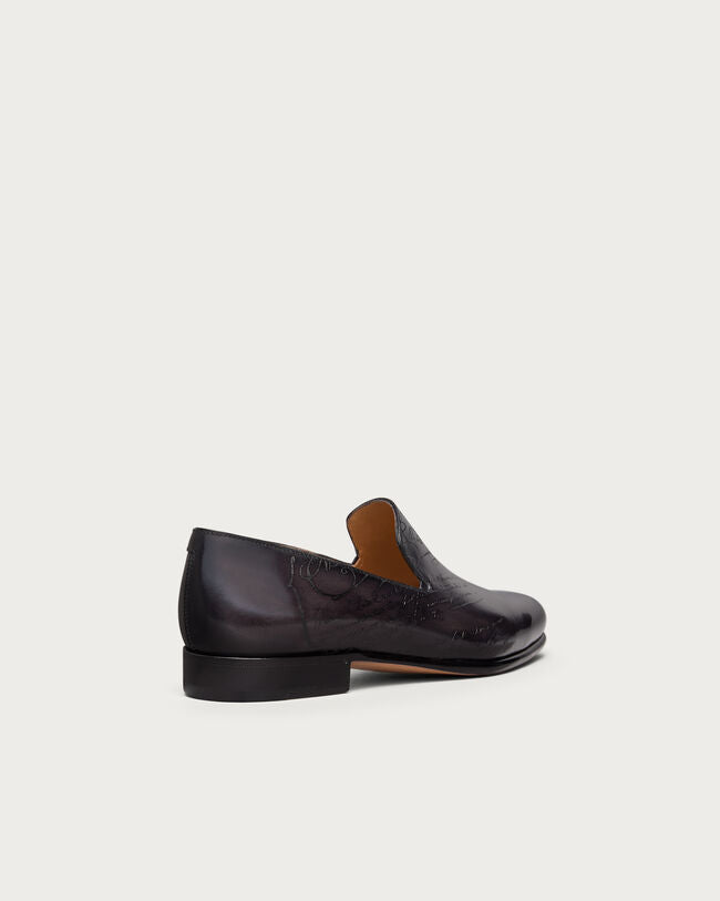 Black Burnished Leather "Orvani" Belgian Loafers